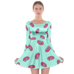 Donuts Pattern Food Colourful Long Sleeve Skater Dress by Vaneshart