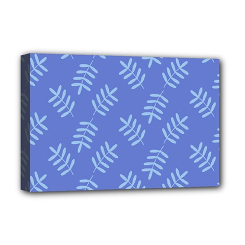 Leaves Ferns Blue Pattern Deluxe Canvas 18  X 12  (stretched)