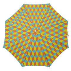 Cube Hexagon Pattern Yellow Blue Straight Umbrellas by Vaneshart