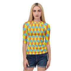 Cube Hexagon Pattern Yellow Blue Quarter Sleeve Raglan Tee