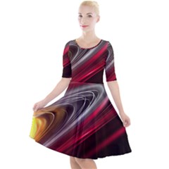 Circle Background Red Dark Bokeh Quarter Sleeve A-line Dress by Vaneshart