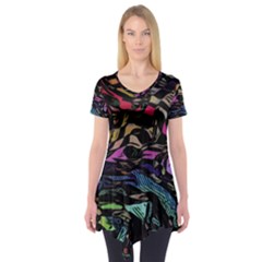 Background Drawing Colorful Pattern Short Sleeve Tunic 