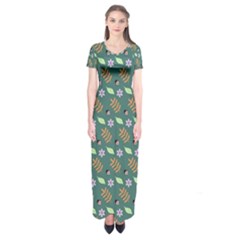 Nature Pattern Spring Green Short Sleeve Maxi Dress