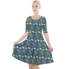 Nature Pattern Spring Green Quarter Sleeve A-line Dress