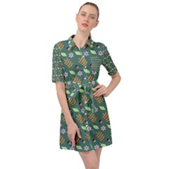 Nature Pattern Spring Green Belted Shirt Dress by Vaneshart