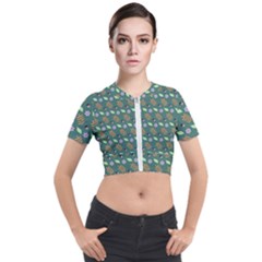 Nature Pattern Spring Green Short Sleeve Cropped Jacket by Vaneshart