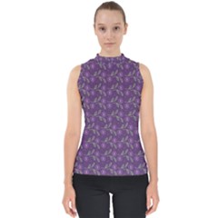 Flowers Violet Decorative Pattern Mock Neck Shell Top by Vaneshart