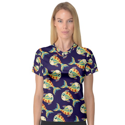 Fish Background Abstract Animal V-neck Sport Mesh Tee by Vaneshart