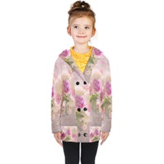 Nature Landscape Flowers Peonie Kids  Double Breasted Button Coat