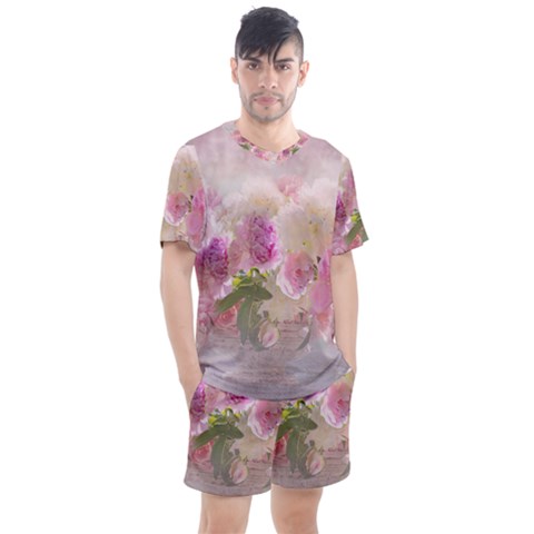 Nature Landscape Flowers Peonie Men s Mesh Tee And Shorts Set by Vaneshart