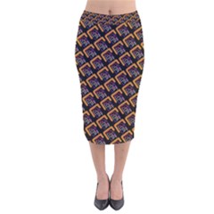 Abstract Orange Geometric Pattern Velvet Midi Pencil Skirt