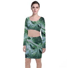 Green Wet Rain Water Drops Plant Top And Skirt Sets