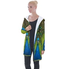 Peacock Feathers Bird Nature Longline Hooded Cardigan