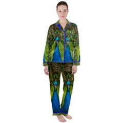 Peacock Feathers Bird Nature Satin Long Sleeve Pyjamas Set