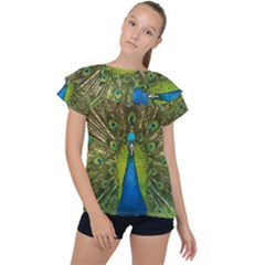 Peacock Feathers Bird Nature Ruffle Collar Chiffon Blouse