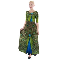 Peacock Feathers Bird Nature Half Sleeves Maxi Dress