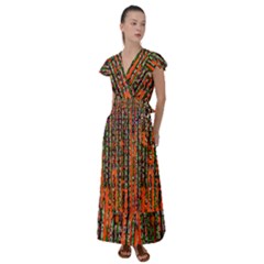 Matrix Technology Data Digital Flutter Sleeve Maxi Dress by Vaneshart