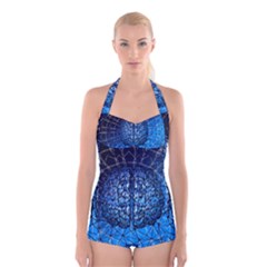 Brain Web Network Spiral Think Boyleg Halter Swimsuit 