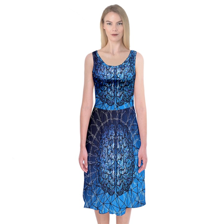 Brain Web Network Spiral Think Midi Sleeveless Dress