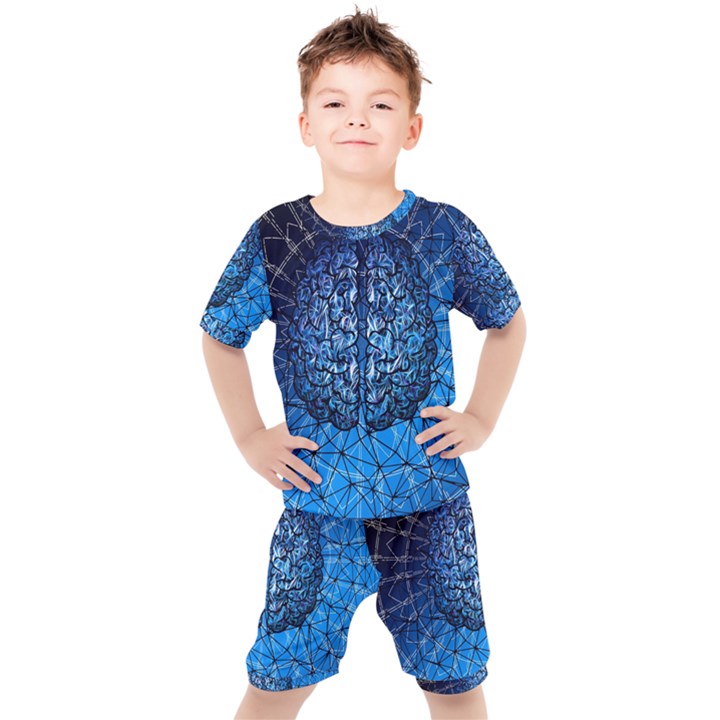 Brain Web Network Spiral Think Kids  Tee and Shorts Set