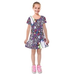 Web Network Abstract Connection Kids  Short Sleeve Velvet Dress
