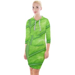 Green Bright Digital Manipulation Quarter Sleeve Hood Bodycon Dress