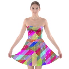 Multicolored Party Geo Design Print Strapless Bra Top Dress by dflcprintsclothing