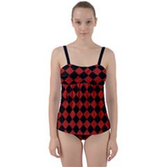 Block Fiesta - Apple Red & Black Twist Front Tankini Set by FashionBoulevard