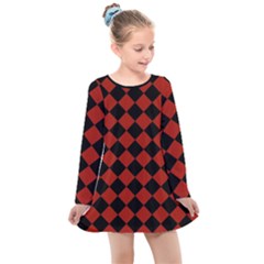 Block Fiesta - Apple Red & Black Kids  Long Sleeve Dress by FashionBoulevard