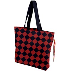 Block Fiesta - Apple Red & Black Drawstring Tote Bag by FashionBoulevard