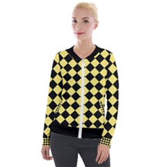 Block Fiesta - Blonde Yellow & Black Velour Zip Up Jacket by FashionBoulevard