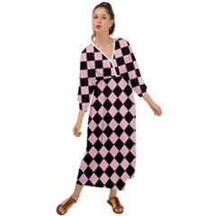 Block Fiesta - Blush Pink & Black Grecian Style  Maxi Dress