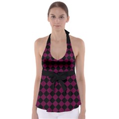 Block Fiesta - Boysenberry Purple & Black Babydoll Tankini Top by FashionBoulevard