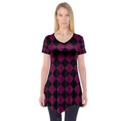 Block Fiesta - Boysenberry Purple & Black Short Sleeve Tunic  by FashionBoulevard