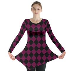 Block Fiesta - Boysenberry Purple & Black Long Sleeve Tunic  by FashionBoulevard