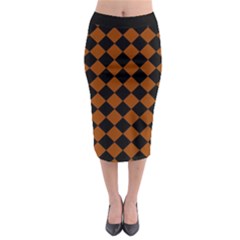 Block Fiesta - Burnt Orange & Black Midi Pencil Skirt