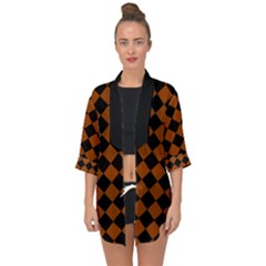 Block Fiesta - Burnt Orange & Black Open Front Chiffon Kimono by FashionBoulevard