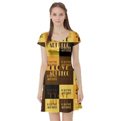 I Love Art Deco Typographic Motif Collage Print Short Sleeve Skater Dress by dflcprintsclothing