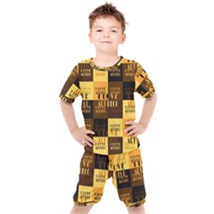 I Love Art Deco Typographic Motif Collage Print Kids  Tee And Shorts Set by dflcprintsclothing