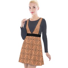 Timeless   Black & Cantaloupe Orange Plunge Pinafore Velour Dress by FashionBoulevard