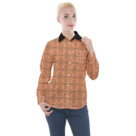 Timeless   Black & Cantaloupe Orange Women s Long Sleeve Pocket Shirt by FashionBoulevard