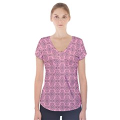 Timeless - Black & Flamingo Pink Short Sleeve Front Detail Top by FashionBoulevard