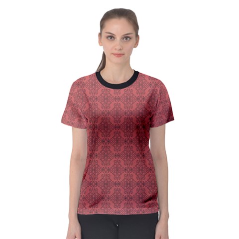 Timeless - Black & Indian Red Women s Sport Mesh Tee by FashionBoulevard