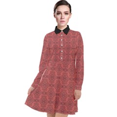 Timeless - Black & Indian Red Long Sleeve Chiffon Shirt Dress by FashionBoulevard