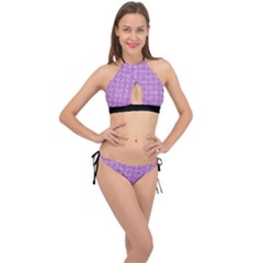 Timeless - Black & Lavender Purple Cross Front Halter Bikini Set by FashionBoulevard