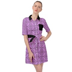 Timeless - Black & Lavender Purple Belted Shirt Dress by FashionBoulevard