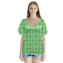 Timeless - Black & Mint Green V-neck Flutter Sleeve Top