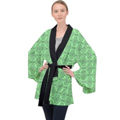 Timeless - Black & Mint Green Long Sleeve Velvet Kimono  by FashionBoulevard