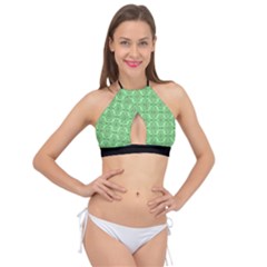 Timeless - Black & Mint Green Cross Front Halter Bikini Top