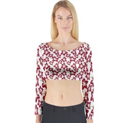 Cute Flowers - Carmine Red White Long Sleeve Crop Top by FashionBoulevard